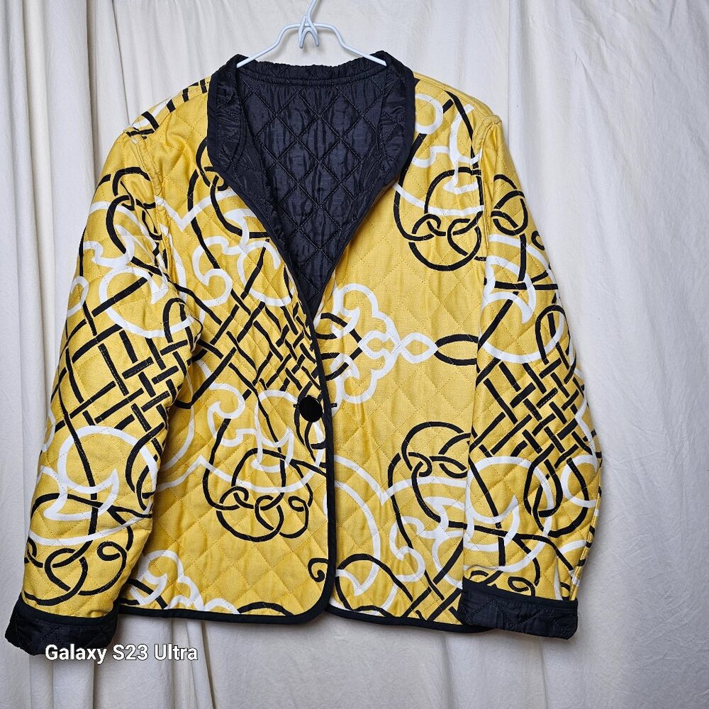 Trimdin Yellow & Black Reversible Quilted Jacket Vintage Y2k Excellent Condition